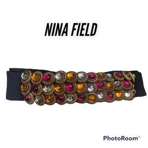 Vintage Nina Field Women's Wide Belt Black Elastic Stretch Multi Abstract Medium